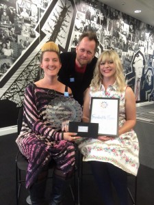 Kate Stewart, Steve Threlfall and Toria Buzza collecting the EPIC Award for England for Flyover Fest community event